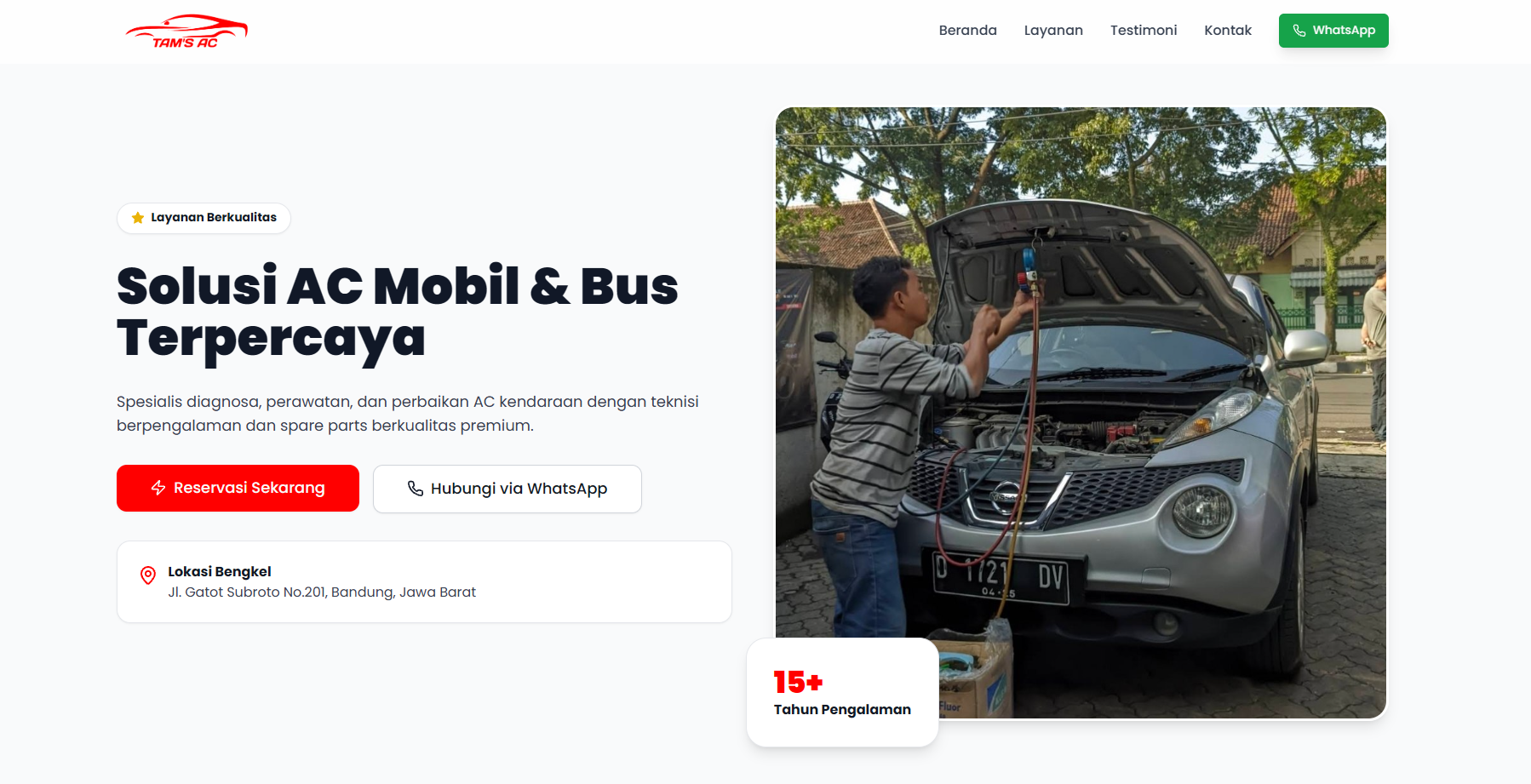 Preview Landing Page Tam's AC Mobil Bandung